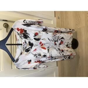 FUZZI Silk Shift Dress Geometric Print White Red Black Short Sleeve Loose Sz 46